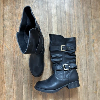Global Win Womens Black Mid-Calf Moto style Boots ~ sz 7.5 - Image 1 of 4