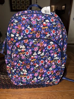 NWT Vera Bradley Disney Mickey & Minnie Floral Blue Essentials Large Backpack - Image 1 of 4