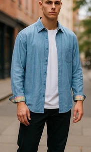 Bertigo Herren LS Knopfleiste mehrfarbig Flip Manschette blau Hemd Größe 2XL EU Größe 6 - Bild 1 von 13