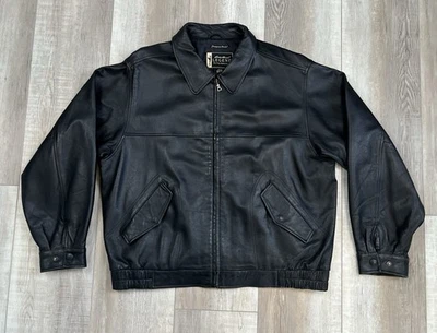 Eddie Bauer Men’s XL Leather Jacket Legend Journeyman Bomber Motto Biker Black - Image 1 of 4