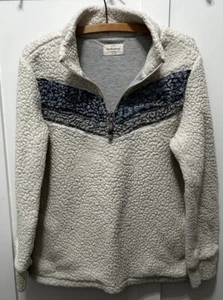 Weatherproof 1/4 Zip  Small Cozy Pullover Faux Sherpa Cream Blue Gray Chevron - Picture 1 of 12