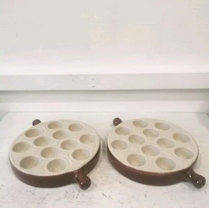 Emile Henry Vintage French Escargot Snail Quail Dish Pair Ceramic Earthenware - Picture 1 of 8