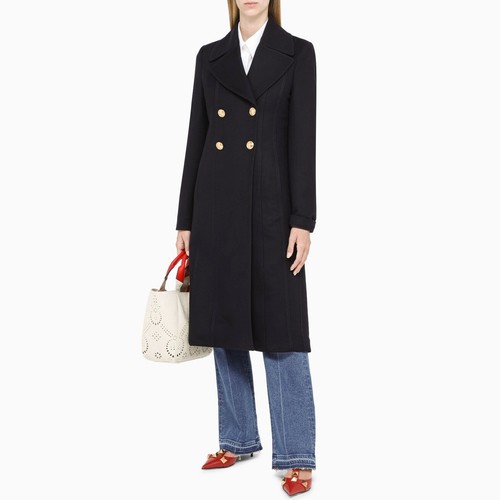 VALENTINO WB3CA5U515E 598 Cappotto Drappeggio Lana Cashmere Doppiopetto Navy 42 Us6 Uk10
