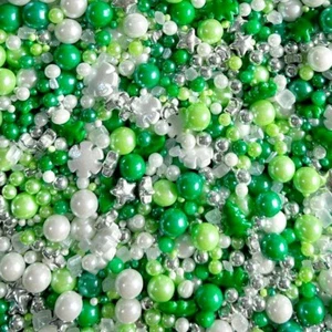 Christmas Sprinkles silver green trees Metallic Pearls cupcake cake topper - Picture 1 of 1