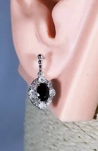 14Kt Solid White Gold Earrings with Diamonds & Natural Blue Sapphire - Picture 1 of 6