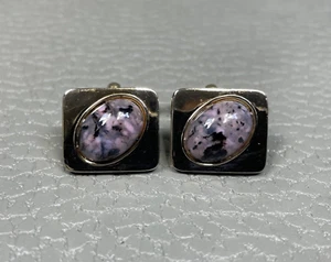 Vintage Purple Agate Yellow Gold Plated Cuff Links - Picture 1 of 3