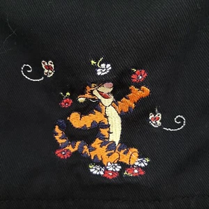 VTG Disney Overall Shorts Kids XL Black Denim Tigger Pooh Embroidered Shortalls - Picture 1 of 17