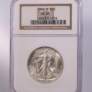 1946-D Walking Liberty 50C NGC Certified MS65 - Picture 1 of 4