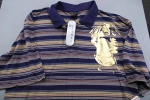 Polo Makaveli vintage nuova con etichetta viso tupac a righe viola taglia 4XL - Foto 1 di 7