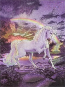 'Unicornio arco iris' estampado artístico de lámina enmarañado 8x10 efecto 3D fantasía mítica sin encuadre - Imagen 1 de 1