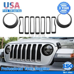 9 Pcs Front Grille Insert & Headlight Cover Trim for Jeep Wrangler JL 2018-2024 - Picture 1 of 10