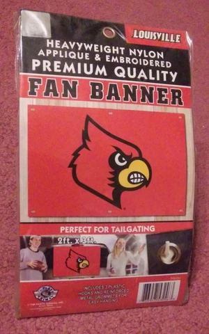 LOUISVILLE CARDINALS 2' X 3' HEAVYWEIGHT NYLON APPLIQUE EMBROIDERED FAN BANNER Cover