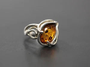 Hagit Gorali 925 Sterling Silver & Amber Modernist Ring 6.2g Size 7.5 - Picture 1 of 6