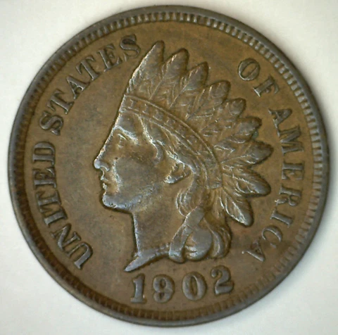 1902 Indian Head Cent 1c XF US Bronze Extra Fine Penny Circulated Coin Cover