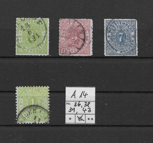 AD Württemberg No. 36, 38, 39, 43 stamped (A 14)