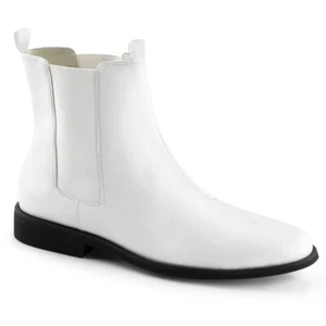 Men's White 1" Heel Pull On Halloween Costume Trooper Chelsea Boots TRO12/WPU - Picture 1 of 6