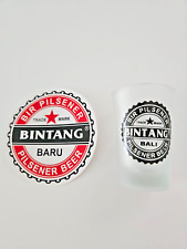 🕉  Bali Bintang Shot Glass + Biny Logo Sticker New. Bar Accessory. Homewares.