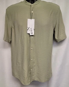 ZARA Men's SMALL Pale  Green Stand Up Collar Short Sleeve NWT              B35 - Picture 1 of 8