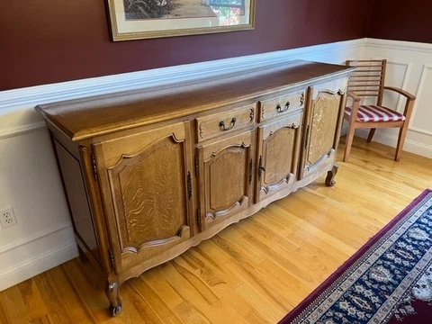 Antique French Provincial Oak Buffet - 4 Door Cover