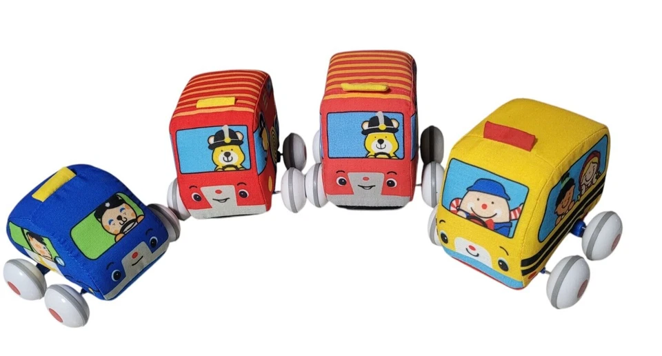 Набор из 4 мягких детских игрушек Melissa & Doug K's Pull Back Town Vehicles - Изображение 1 из 4