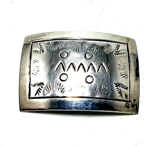 Sterling Silver Button Cover Stamped Embossed Retangular Mexico TM-212 - Picture 1 of 11