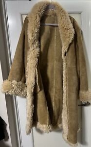 Vtg Wilsons Leather Maxima Penny Lane Faux Fur Collar Leather Coat Size XL
