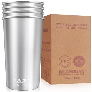 Stainless Steel Cups 20oz/600ml 4 Pack Stainless Steel Pint Tumbler Camping St - Picture 1 of 6