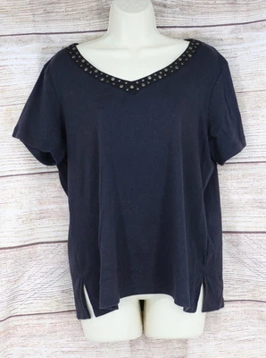 Jason Maxwell Mujer Talla Grande 1X Cuello en V Pullover Manga Corta Top Camisa Negra Foto 1 de 4