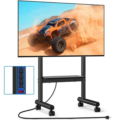Rolling TV Stand on Wheels for 40-75" Screens, Height Adjustable Mobile TV Cart - Image 1 of 4