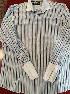Stacy Adams White Dress Shirt Men's 15.5 34-35 French Cuffs Striped Pattern - Image 1 of 4