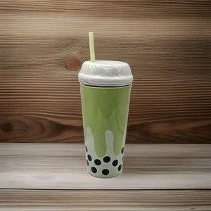 Taza de viaje de cerámica Boba Matcha Design con tapa verde negra con pajita de plástico 20 OZ - Imagen 1 de 17