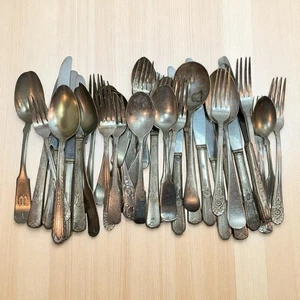 Versilbertes Besteck Konvolut Gabeln Löffel Messer 40 Teile Basteln Gestalten - Bild 1 von 10
