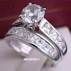Real Genuine Solid 9k White Gold Engagement Wedding Rings Set Simulated Diamonds