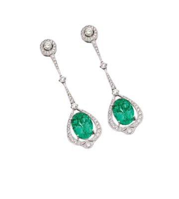 12.86TCW Prong Set Green Emerald & Simulated Sapphire Dangler Women's Earrings - Image 1 of 4