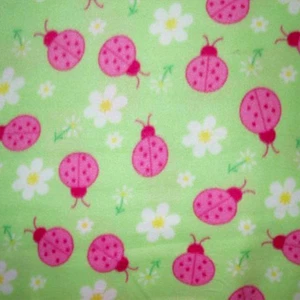Lady Bugs & Daisy Mint Print Fleece Fabric - 60" Wide - Sold by The Yard & Bolt - Picture 1 of 1