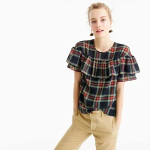 $118 Blusa Escocesa J Crew Edie Top Reloj Negro Stewart Tartán Nueva con Etiquetas ¡CLÁSICA! XS 2 - Imagen 1 de 12