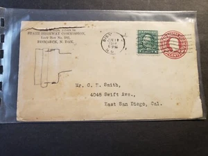 BISMARCK, NORTH DAKOTA 1918 Postal History Cover HIGHWAY Commission PERFIN - Picture 1 of 2