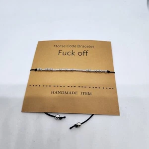 Fu*k Off Armband Morsecode silber schwarz verstellbar - Bild 1 von 4