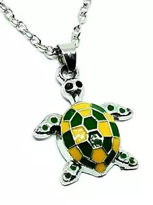 Collana Ciondolo Tartaruga 18" Catena Pazienza Saggezza Verde Giallo Smalto Gioielli - Foto 1 di 12