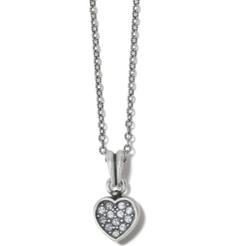 Brighton Meridian Zenith Necklace Heart Pendant Silvertone Chain Rhinestones