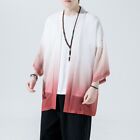 Men Loose Kimono Jacket Coat Mesh Cardigan Top Gradient Color Yukata Summer Thin