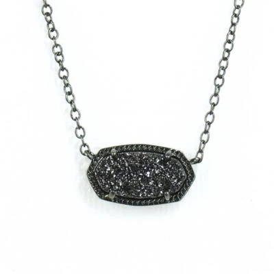 NUEVO CON ETIQUETAS Kendra Scott Elisa Negro Drusy Collar Corto Gunmetal Foto 1 de 4