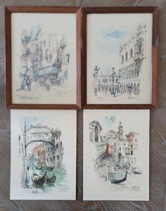 Lot of 4 Vintage 1957 Jan Korthals Watercolor Prints, Venezia, Donald Art Co. - Picture 1 of 17