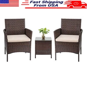 3 Piece Rattan Patio Conversation Set Table Chairs Outdoor Garden Balcony New - Picture 1 of 7