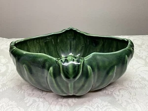 Vintage Van Briggle Art Pottery Tulip Console Bowl Vase Dark Green Gloss Glaze - Picture 1 of 10