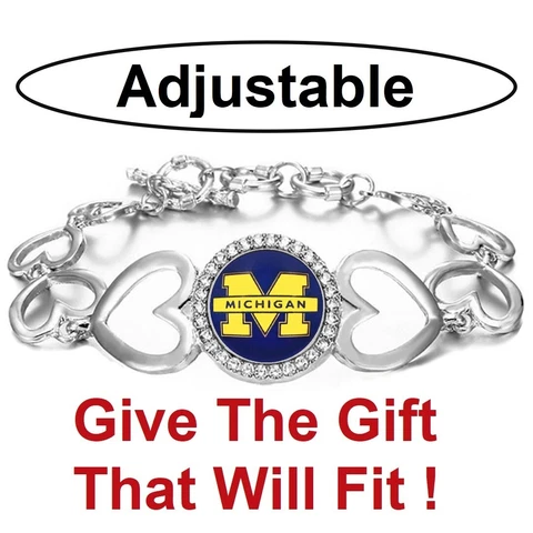 Michigan Wolverines Womens Silver Heart Link Adjust. Bracelet w GiftPkg D27 Cover