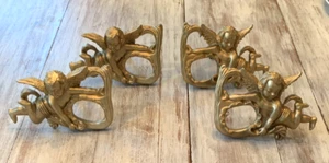 4 Cherub Putti Gold Resin Curtain Drapery Holdbacks Tie Backs Holders Vintage - Picture 1 of 18