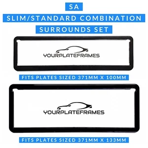 SA Slim/Standard Combination Black Number Plate Surrounds Set Front & Rear - Picture 1 of 5