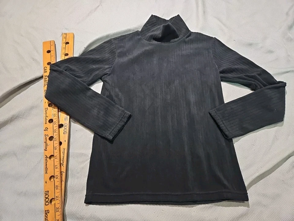 Uniqlo Sweater Youth Girls Size 14-16 160 Black Ribbed Velour Knit Mock Neck Top - Image 1 of 4