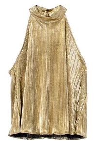 Gold Plissee Plissee Swing Top Neckholder Ärmellos High Neck Party Top - Bild 1 von 5